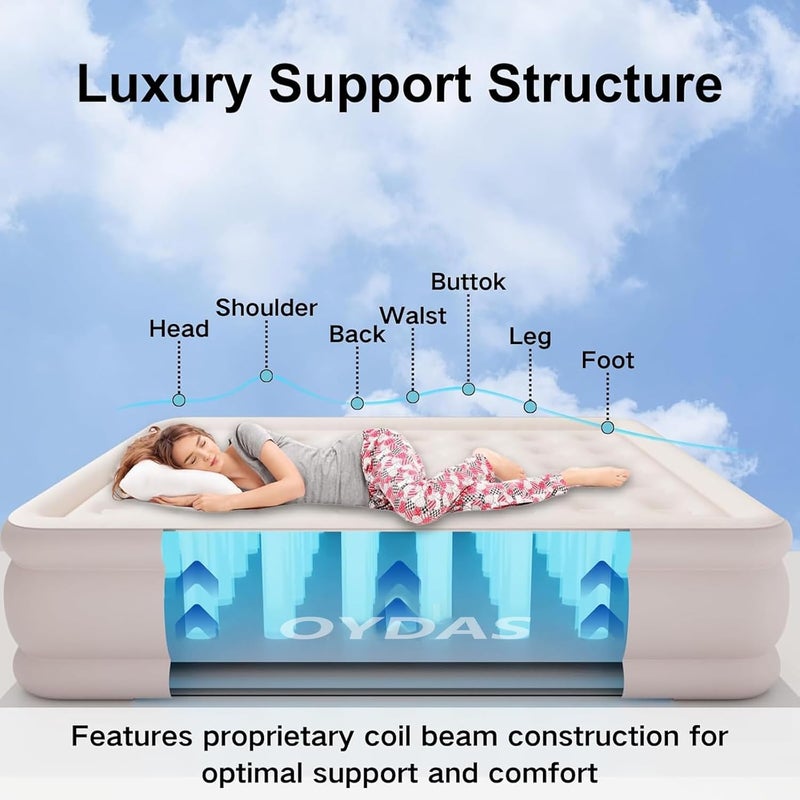 Eworld مرتبة هوائية مع مضخة مدمجة – سرير مزدوج قابل للنفخ (198 × 180 × 40 سم) | مقاومة للماء، سميكة، محمولة للاستخدام في المنزل، المكتب، التخييم والسفر - Image 3